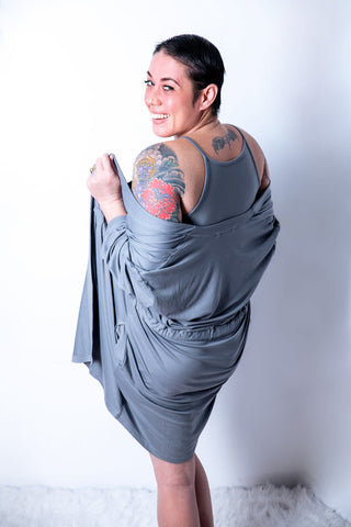 Cloudy Day 3-Piece Lounge Set Soft Tank, Shorts & Robe in Stormy Grey
