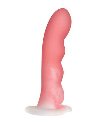 Cotton Candy Wavy Textured Curved Silicone Dildo with Heart Suction Base
