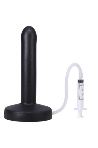 Pop Slim Squishy Ejaculating Strap-On Dildo with Tubing and Syringe Set