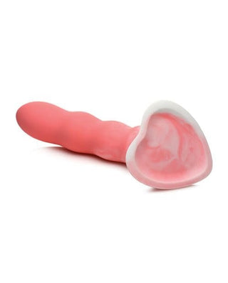 Cotton Candy Wavy Textured Curved Silicone Dildo with Heart Suction Base