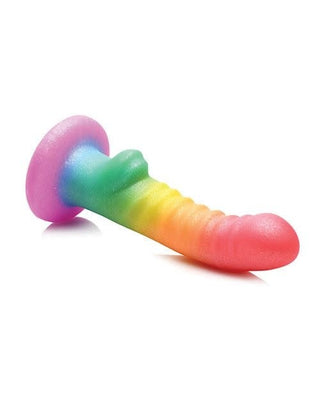 Rainbow Pop Rippled Squishy Silicone Harness-Compatible Dildo with Suction Base