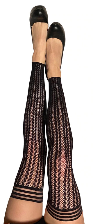 Lindsay Footless Thigh-High Stockings in Black with Stay-Up No-Slip Grip