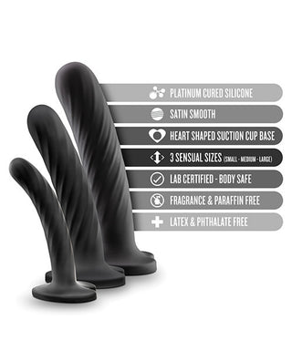 Triple Treasure 3-Piece Harness-Compatible Silicone Dildo Set in 3 Sizes with Suction Cups