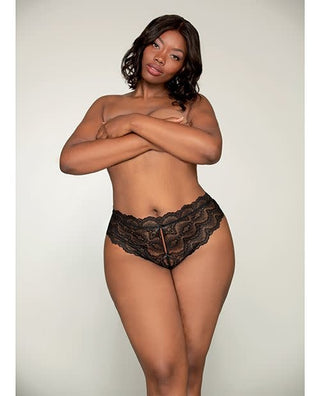 Lace Open Crotch Tanga Strappy Back Detail & Geometric Design