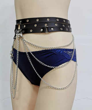 Leatherette Adjustable Vegan Leather Chain Waist Belt with Stud Details