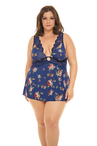Naeva Soft Floral Lingerie Chemise with Crossover Straps & Lace Trim