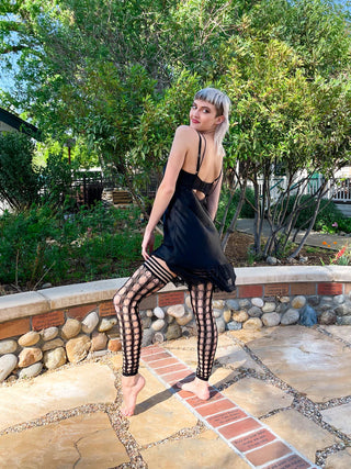 JO Footless  Black Textured Circle Fishnet Stocking with No-Slip Stay-Up Tops