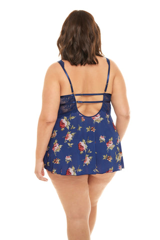 Naeva Soft Floral Lingerie Chemise with Crossover Straps & Lace Trim