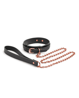 Couture Vegan Leather Black Collar & Leash Bondage Set with Rose Gold Accents