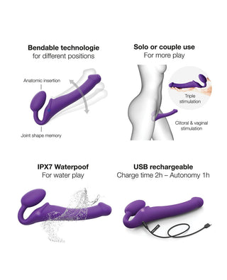 Bendy Medium Vibe Remote Control Rechargeable Vibrating Strapless Strap-On with Adjustable Neck