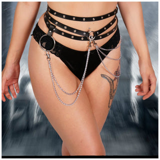 Leatherette Adjustable Vegan Leather Chain Waist Belt with Stud Details