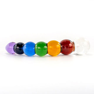 Rainbow Galaxy Textured Curved Glass Dildo with Colorful Graduated Orbs