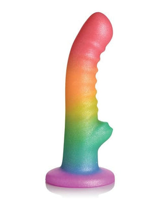 Rainbow Pop Rippled Squishy Silicone Harness-Compatible Dildo with Suction Base