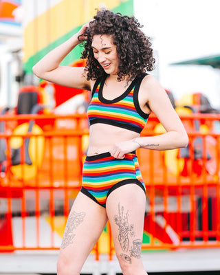 Rainbow Stripe Organic Cotton Bralette with Supportive Fit