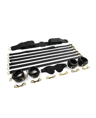 Special Edition Ultimate Under-Mattress Restraint Kit 6-Point System with Comfortable Cuffs, Blindfold, and Golden Hardware