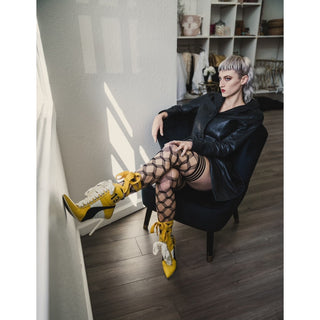 Cassandra Stocking Stay-Up Fence Net Thigh Highs with No-Slip Grip