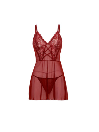 SHEER MAROON AVERY LACE & STRAPS DETAIL CHEMISE