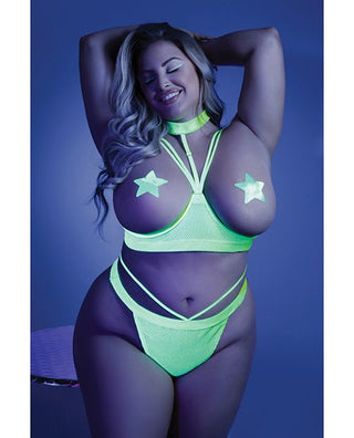 BLACK LIGHT OPEN SHELF BRA & CAGE THONG