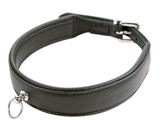 Everyday O-Ring Black Padded Soft Leather Collar