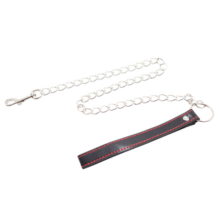 Silver Metal Chain Leash with Black Vegan Leather Handle